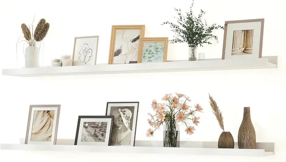 White Floating Shelves for Wall Decor, 48 in Shelf with Lip Set of 2
