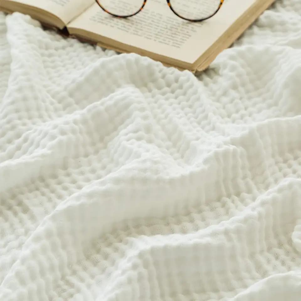 EMME Muslin Cotton Blanket Adults Heather White Throw 50"x60"