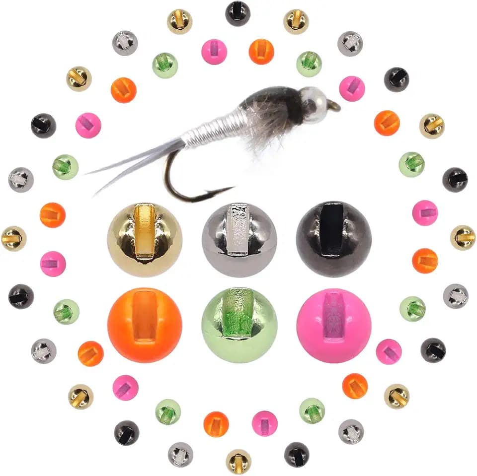 XFISHMAN Tungsten-Slot-Beads-Fly-Tying-Beads-Heads-Assortment Fly Tying Materials Nymph for Fly Fishing Slotted Tungsten Beads 60 Pack