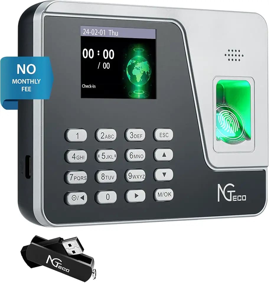 NGTeco Standalone Time Clock, Biometric Punch Machine for Small Business
