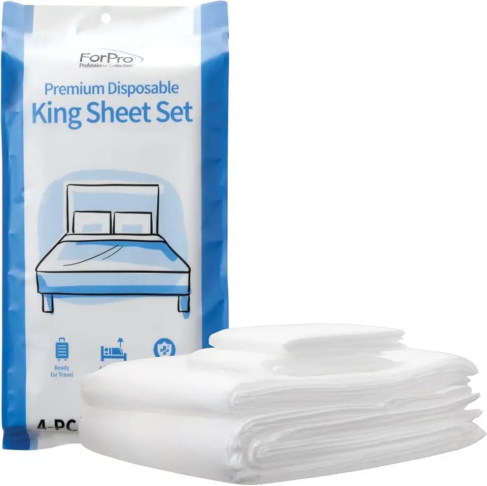 ForPro Premium Disposable Sheet Set, 4-PC King Size Bedding, White