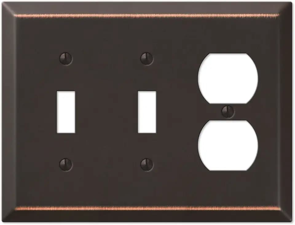 AMERELLE Decorative Wall Plate, Light Switch Outlet Cover, Century, 2 Toggle / 1 Duplex Outlet, Steel, Aged Bronze, 1-Pack (163TTDDB)