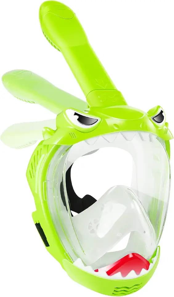 Full Face Snorkel Mask for Kids with 180° Panoramic View, Snorkeling Set Featuring Anti-Leak and Anti-Fog Foldable Dry Top Design for Safe Underwater Adventures Snorkeling Gear for Kids