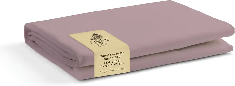 Linen Home Queen Size Flat Sheet Only 100% Cotton Percale, Mauve Lavender