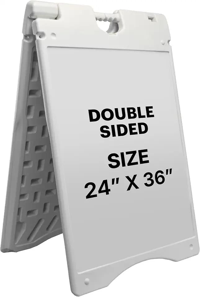 Jumbl Outdoor A-Frame Sandwich Signboard 24” x 36” Display Surface – w/PVC Sign Protector & Sand Fill Holes – Duel Display Signage Stand for Storefront Sidewalk Curb (White)