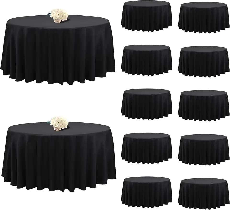 12 Pack Black Round Tablecloths, Diameter of 120 inch