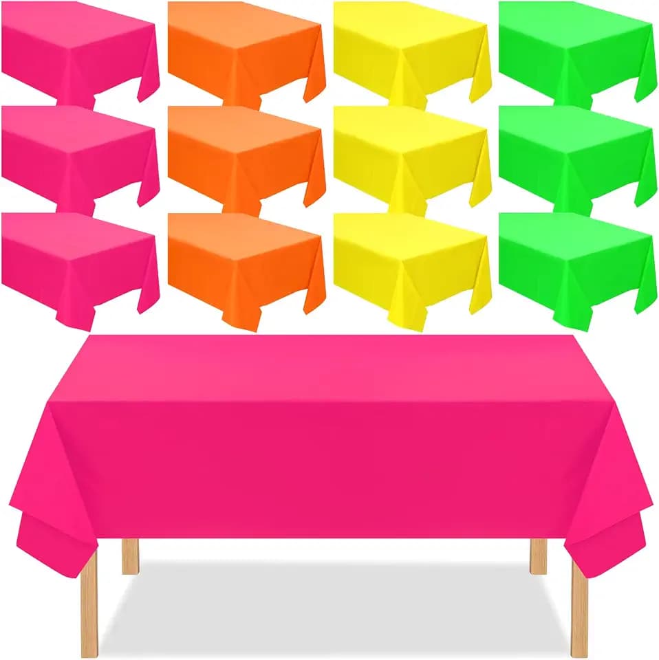 Peryiter 12 Pack Neon Color Plastic Tablecloth,54 x 72 Inch,Bright Color
