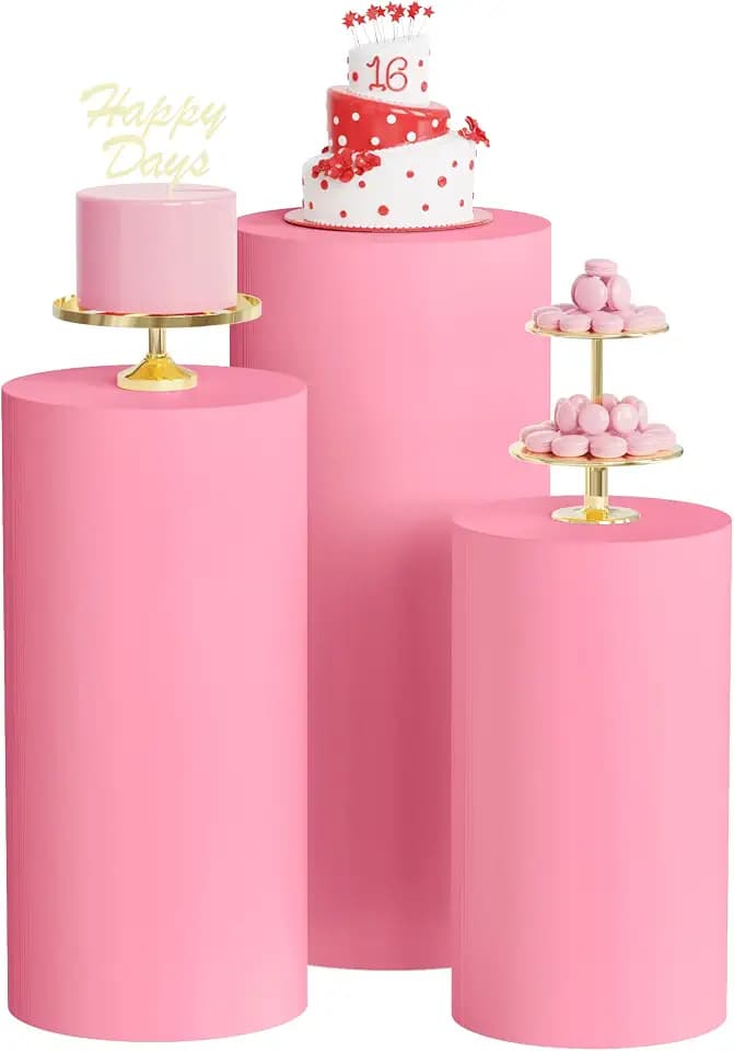 Wokceer Spandex Cylinder Stand Covers for Party 3Pcs Pedestal Covers Pink