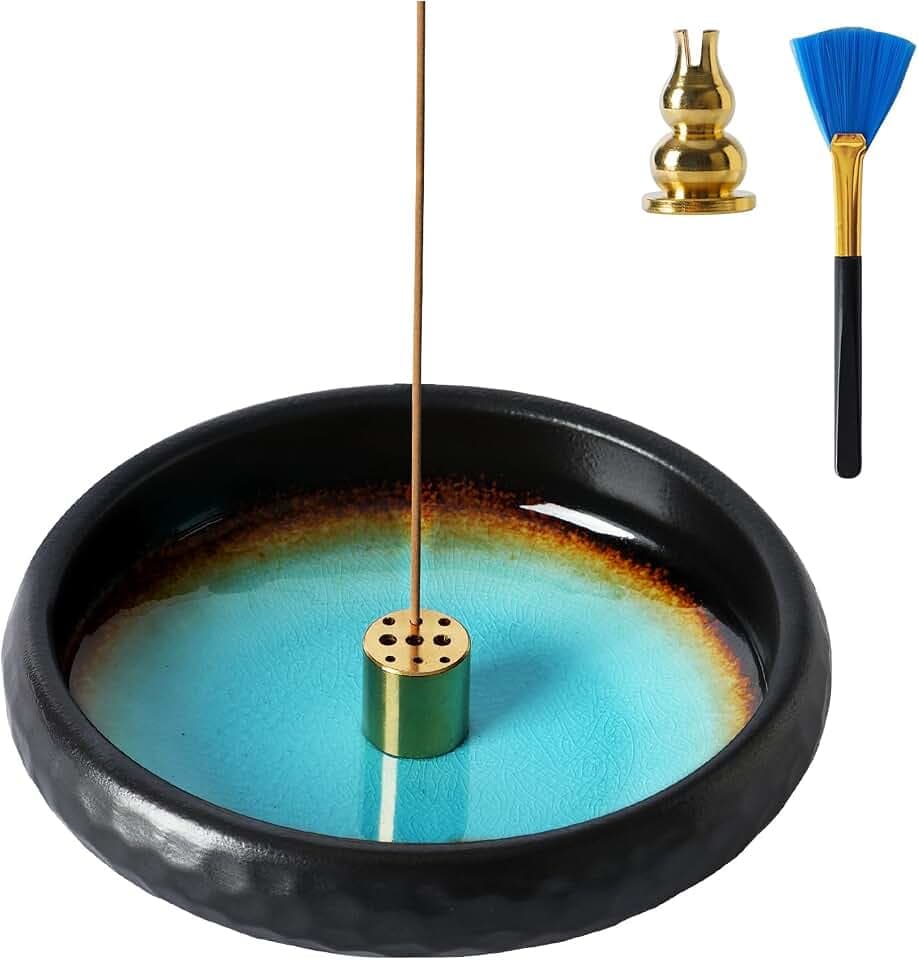 6 Inch Japanese Incense Holder Stick,Ceramic Handmade Crack Blue Glaze