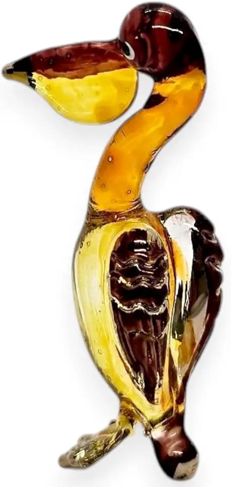 WitnyStore Tiny 2" Brown Yellow Pelican Aquatic Bird Figurine - Miniature Hand Blown Painted Glass Birds Aves Wildlife Animals Colorful Crystal Cute Decorative Figure Collectible Figurines Décor Gifts