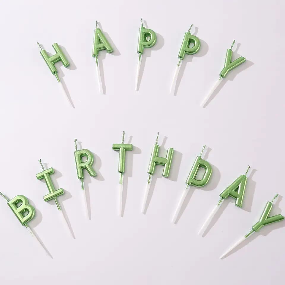 Green Happy Birthday Letter Candles for Cake, 2.7 Inch Happy Birthday Candles for Cake Text on Toothpicks (13 Count)