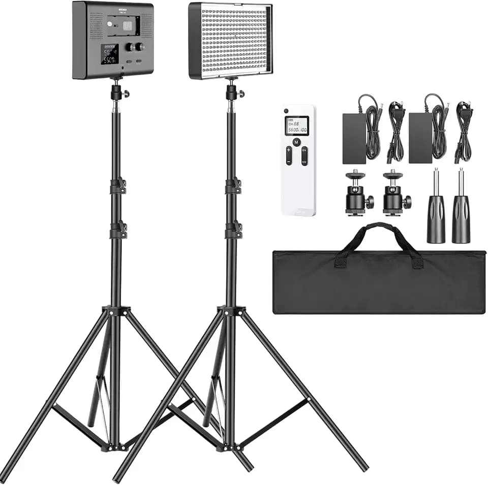 NEEWER 2er Pack 2.4G LED Videobeleuchtung Set: Zweifarbiges CRI 95+ 280 LED Panel mit 2m Lichtstativ/LCD Bildschirm/Kugelkopf Adapter/Tasche 2.4G Fernbedienung für Fotostudio Fotografie