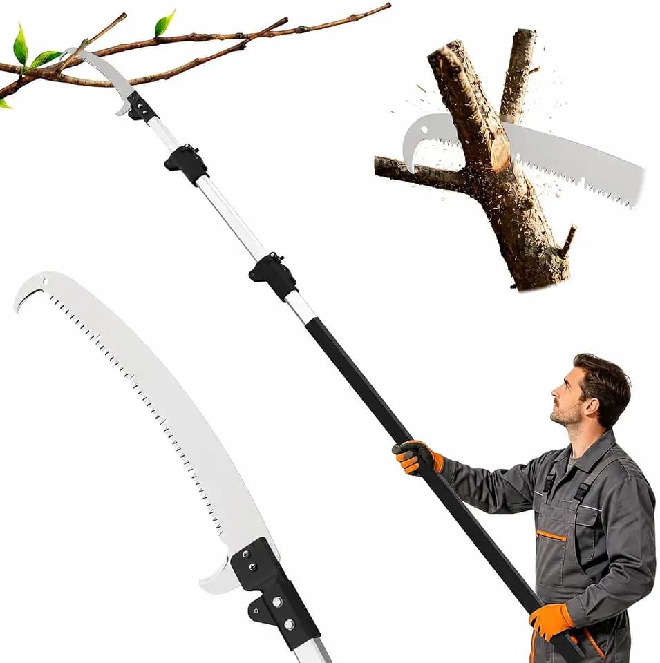 20FT Reach Manual Pole Saw for Tree Trimming, Extendable Tree Pruner with Double Hook Saw and 4-12FT Telescopic Pole, Tree Trimmer Branch Cutterfor High Branches for Yard, Garden, Patios