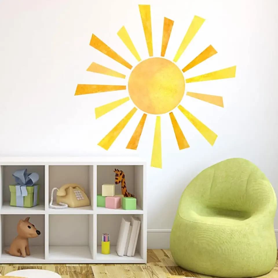 41.73x40.55 Inch Watercolor Boho Sun Wall Decals Peel and Stick, PVC Sunrise Wall Stickers, Yellow Sunshine Wall Art Decor for Kids Room Playroom Nursery Bedroom