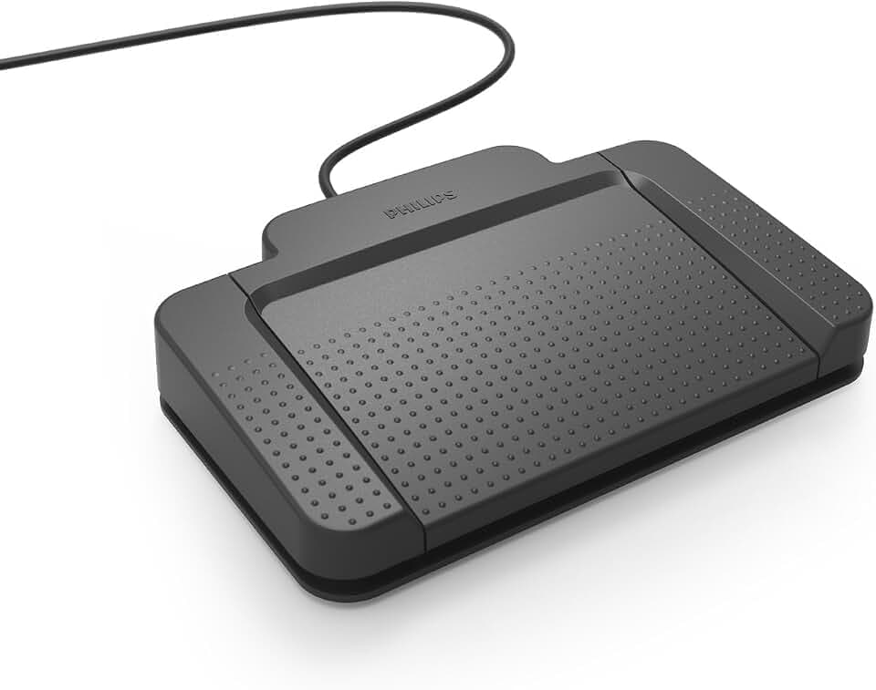 Philips ACC2320 USB-Fußschalter, 3 Pedal-Design Schnellvorlauf, Wiedergabe, Schnellrücklauf, CD mit Treibern und Konfigurationssoftware Anthrazit