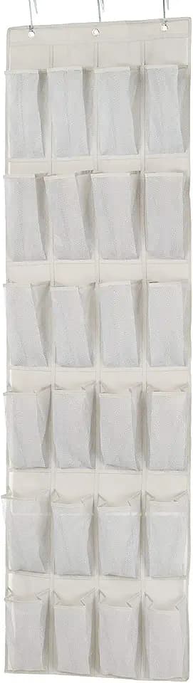 Amazon Basics 24 Medium Mesh Pocket Over-the-Door Hanging Shoe Organizer, Space Saving Shoe Storage, Light Grey