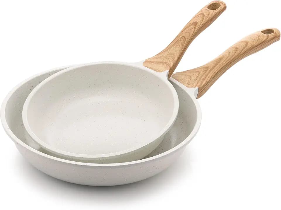 SENSARTE Ceramic Nonstick Frying Pan Skillets, White (8+10 Inch)