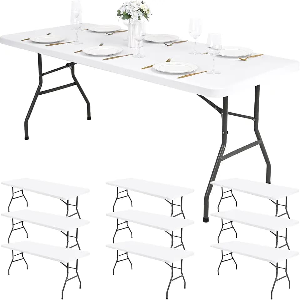 10 Pack Stretch Fabric Table Top Cap Cover, fits 8Ft Tables, Spandex Table Covers Washable Elastic Universal Rectangle Tablecloth Protector for Indoor Outdoor Party Picnic Wedding, White,30" W x 96" L