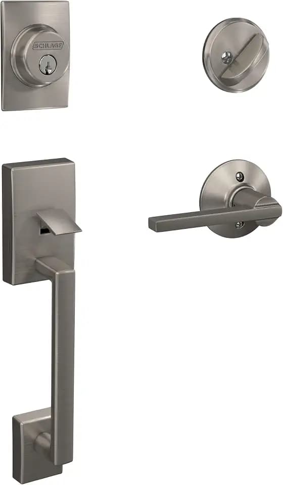 SCHLAGE Front Door Entry Handleset, Latitude Lever, Satin Nickel