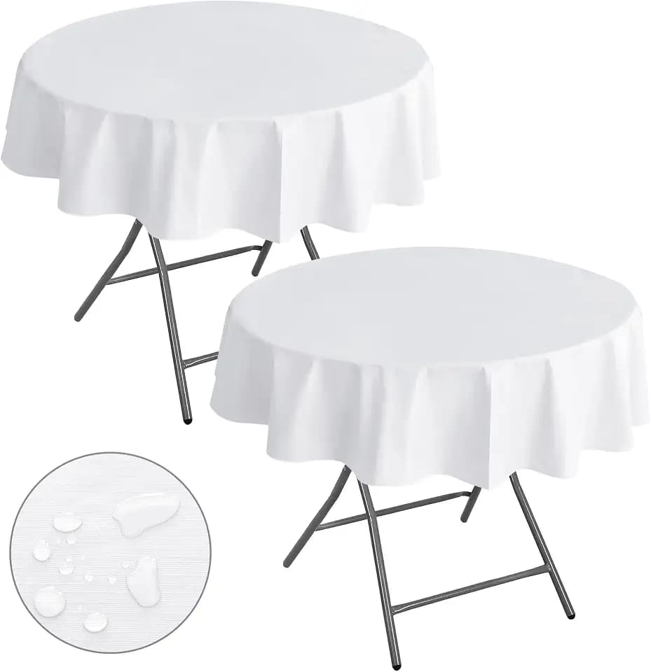 Waterproof Vinyl White Round Tablecloth With Flannel Backing 2 Pcs 60R In
