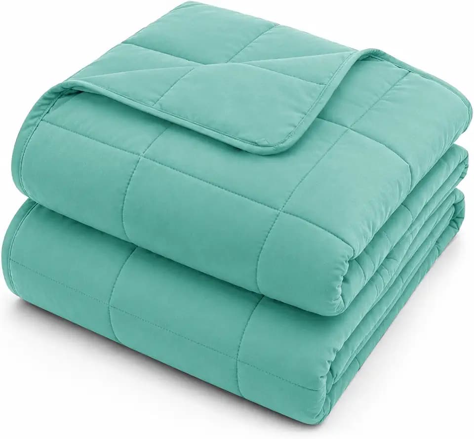 L'AGRATY Weighted Blanket for Adults 15lbs, 48"x72", Green Twin Full Size Heavy Throw Blanket, Cooling, Breathable, Microfiber with Glass Beads, Big, Washable, All-Season