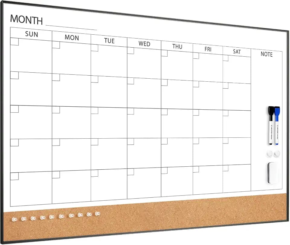 ARCOBIS Dry Erase Calendar with Cork Board for Wall