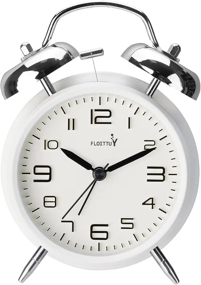 FLOITTUY (Loud Alarm for Deep Sleepers 4'' Twin Bell Alarm Clock, Stereo Digital Dial Alarm Clock with Backlight for Bedroom and Home Decoration(Aurora White)