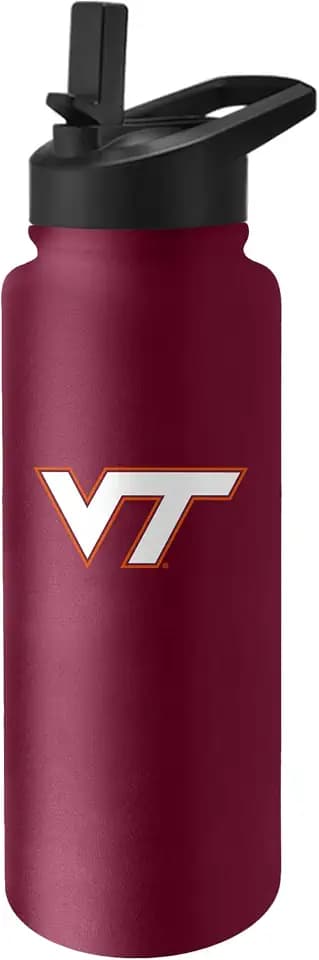 Logo Brands NCAA VT Hokies 34oz Logo Quencher Bottle - Double-Wall Insulated, Stainless Steel, No-Spill Lid, Easy Carry Handle