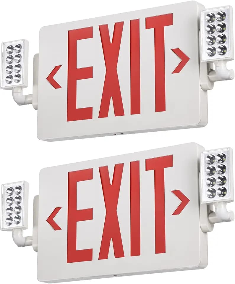 TORCHSTAR 2-Pack Red Letter LED Exit Sign with Lights UL&FCC Listed White
