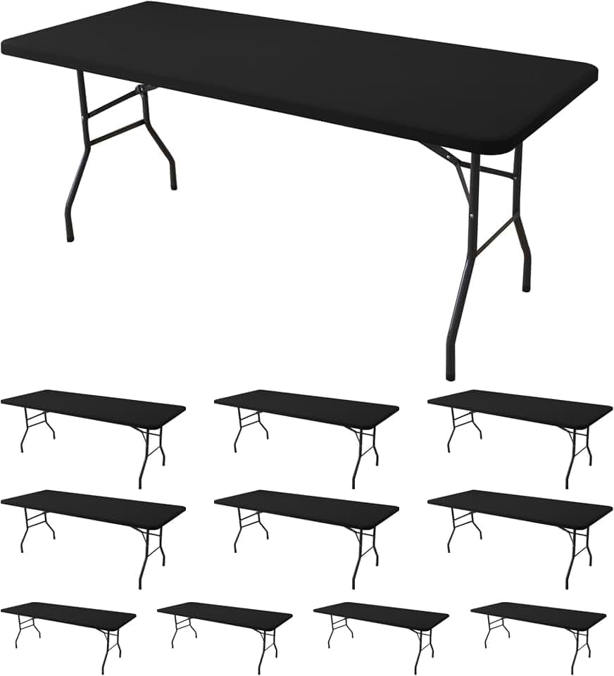 Fitted Tablecloth for 6 Foot Rectangle Tables-Black Picnic Table Covers