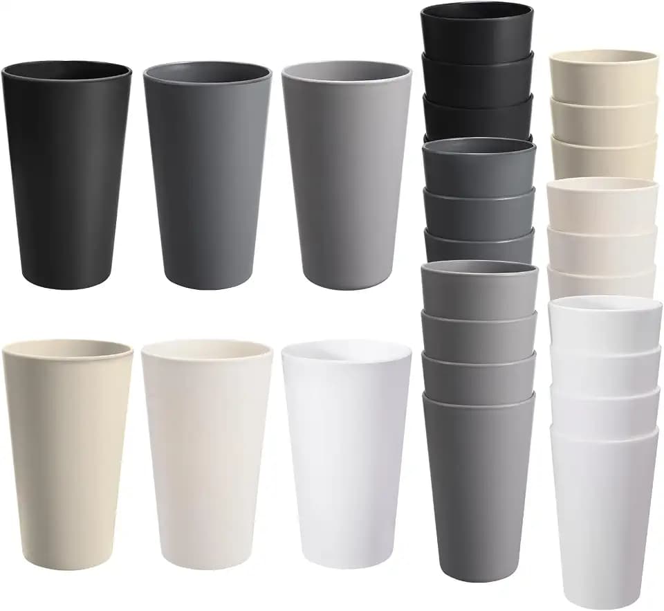 HEYCOME 24 Pcs Unbreakable Plastic Cups Set, 20 oz Reusable Plastic Cups, Stackable Drinking Cup for Kitchen, Outdoor, BPA-free, Dishwasher Refrigerator and Microwave Safe (20 oz, 6 Colors)