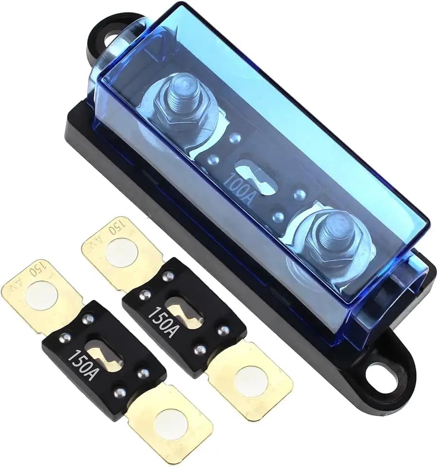 1-Wege-Mega/AMG-Sicherungshalter, 150 A, Bolz-Sicherung, M8, 5/16 Zoll (2 Stück 150 A Sicherungen + 1-Wege-Sicherungshalter, 100 A)