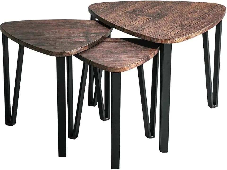 Coffee Table Set of 3 End Side Table Night Stand Table Nesting Corner Table Stacking Telephone Tea Table Brown Modern Leisure Wood Table With Metal Tube For Living Room Waiting Room Balcony and Office