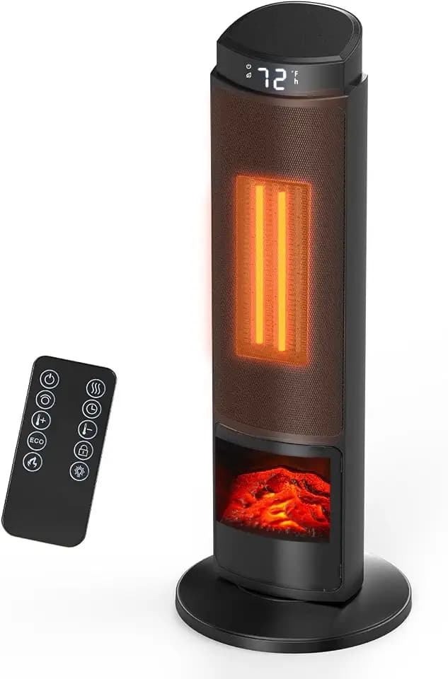 Dumos 23inch Space Heaters for Indoor Use, Portable Heater with 7 Light Colors, Adjustable Thermostat with Remote, Tip-over Protection Up to 95°F, 70°Oscillation