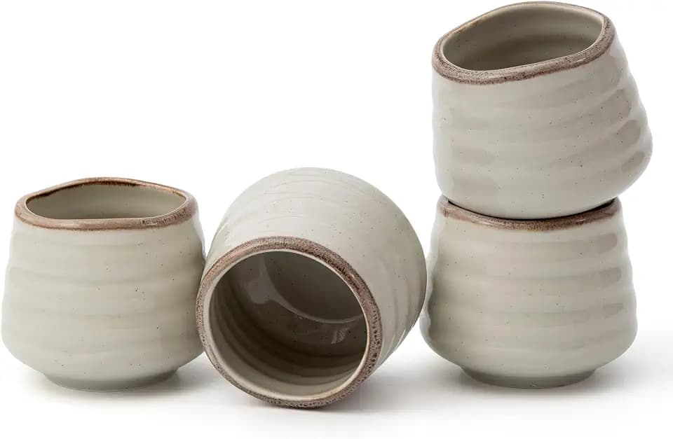 Ceramic Tea Cup Set, 5OZ Espresso Cups, Retro Grey, Set of 4