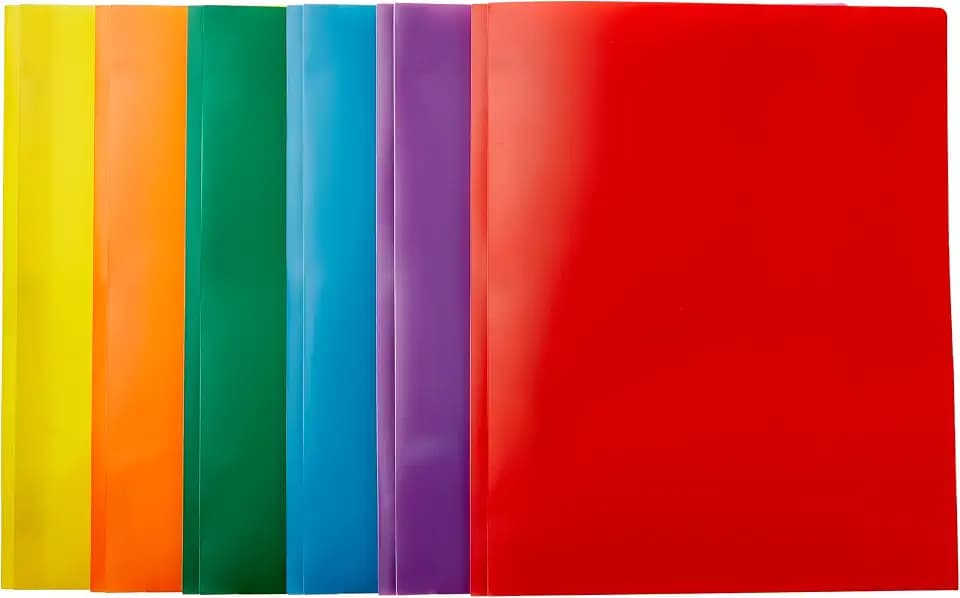 Amazon Basics Heavy Duty Plastic Folders with 2 Pockets for Letter Size Paper, Assorted Colors, Pack of 6