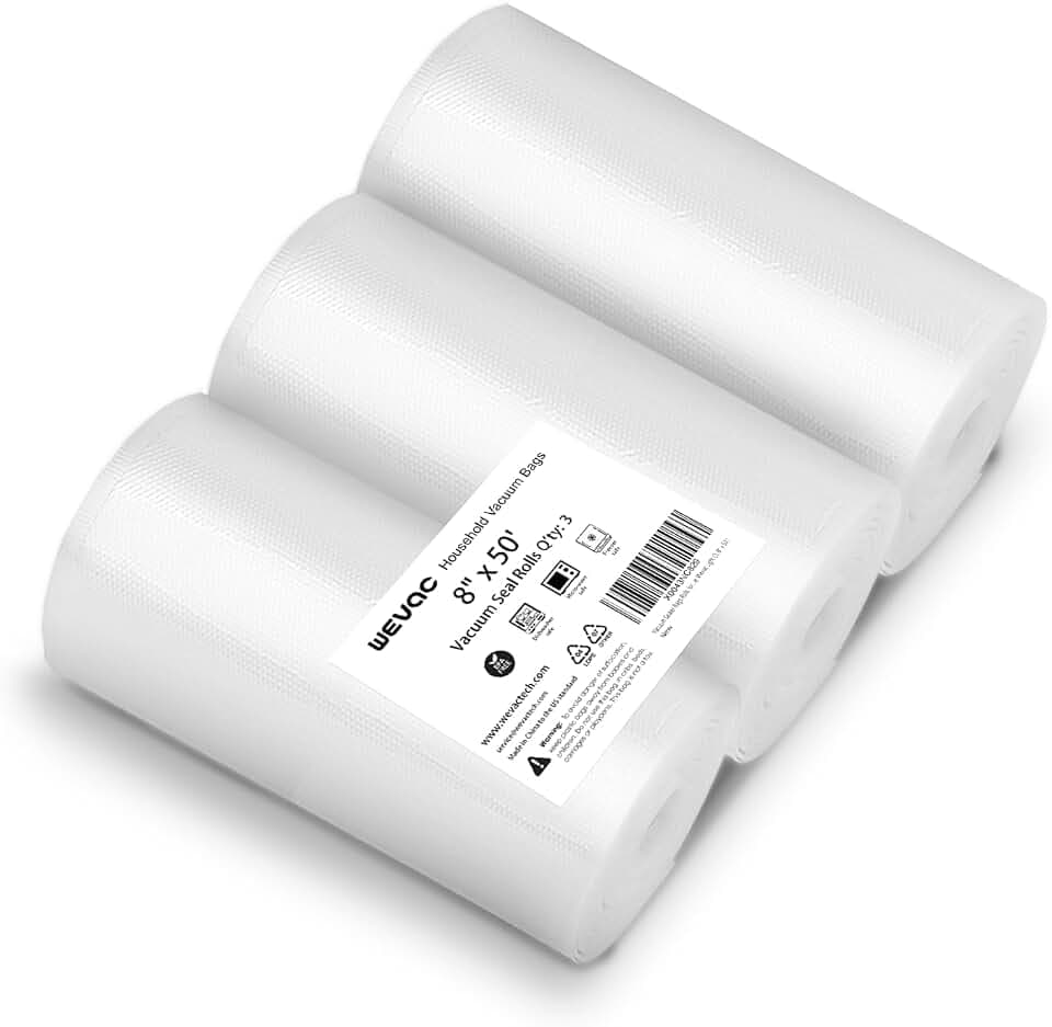 Wevac Vacuum Sealer Bags for Food 8x50 3 rolls, Food Saver Suction Channel
