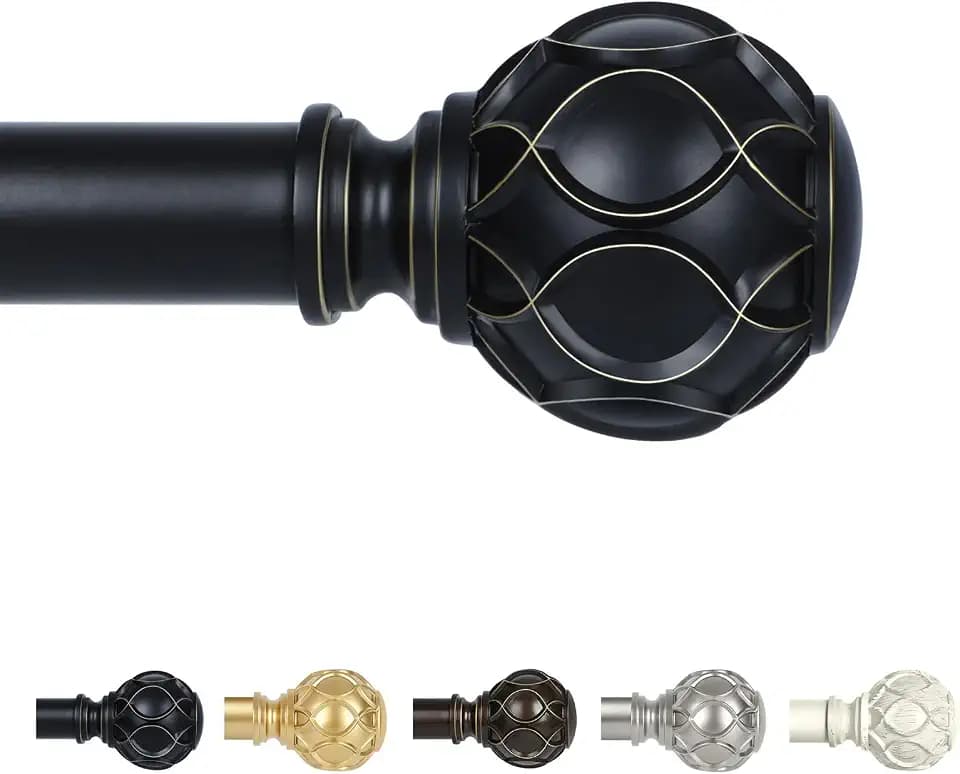 TANGWIN Farmhouse Curtain Rod Adjustable 36-88",1" Heavy Duty Boho,Black