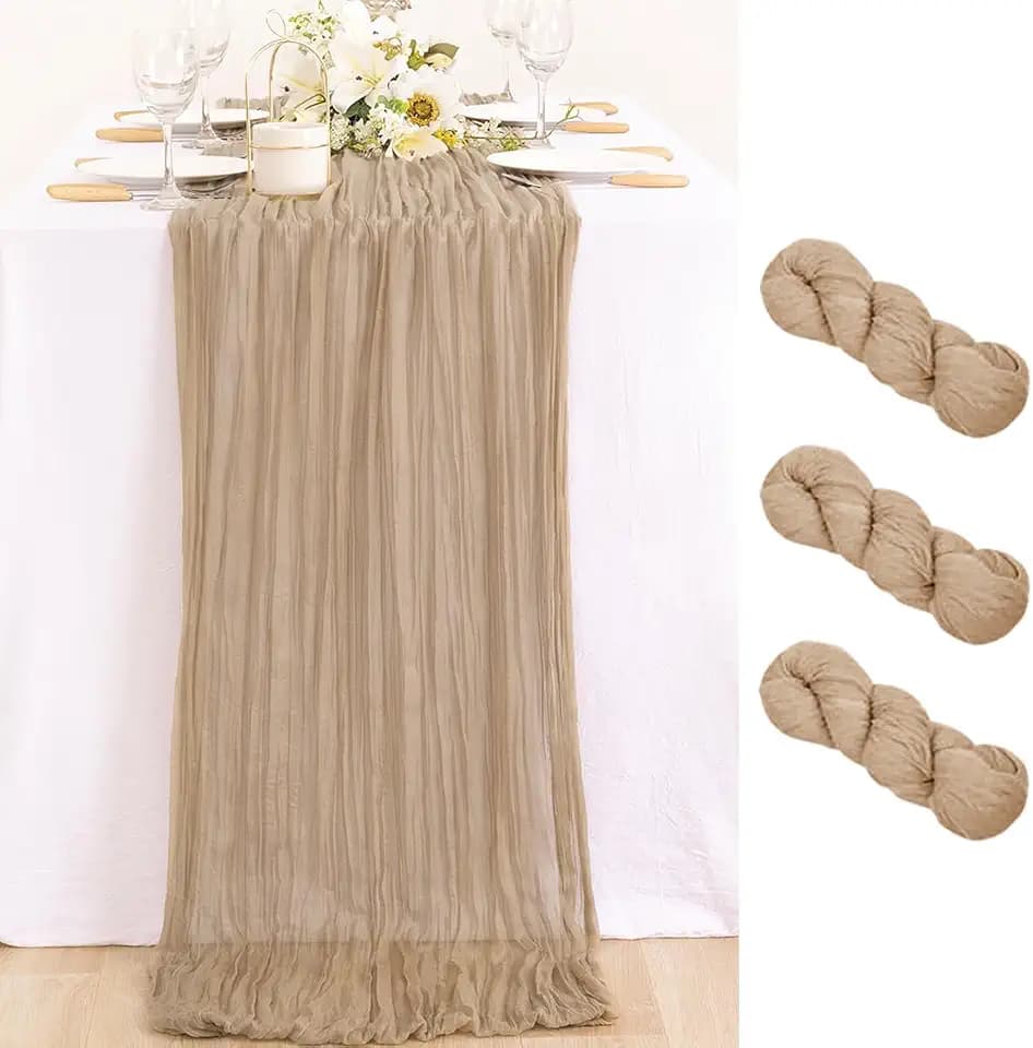 Nude Cheesecloth Table Runner Neutral Boho Fall Runner for Table, 3 Pack