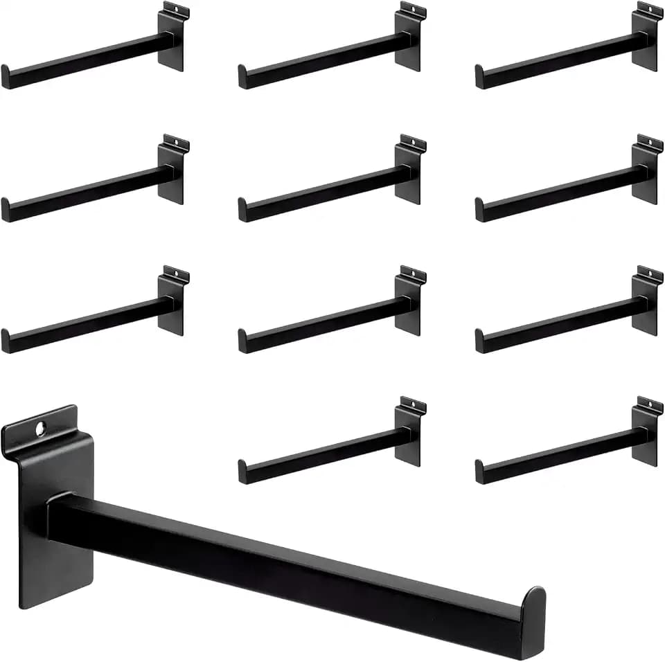 10 Inch Square Tubing Slatwall Shelf Bracket , Heavy Duty Slat Wall Floating Shelf Bracket with Lip, Slatwall Accessories for Retail Display,Garage (12Pcs, Black)