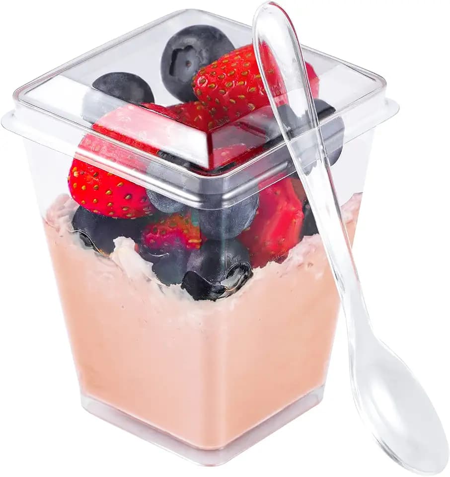 EASERCY 150 Pcs 5 oz Plastic Dessert Cups with Lids and Spoons, Serves 50