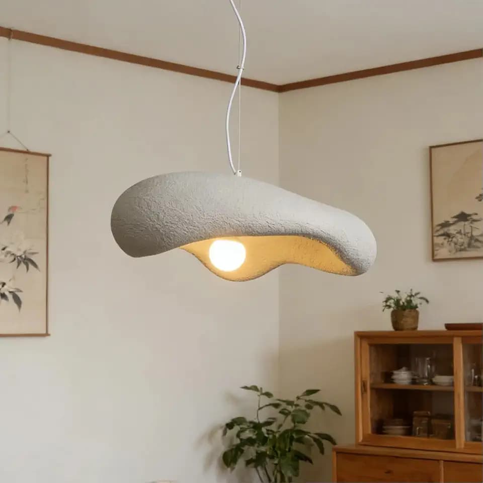 23.6" Gray Modern Pendant Lights for Kitchen Island, Wabi Sabi Hanging Lamp