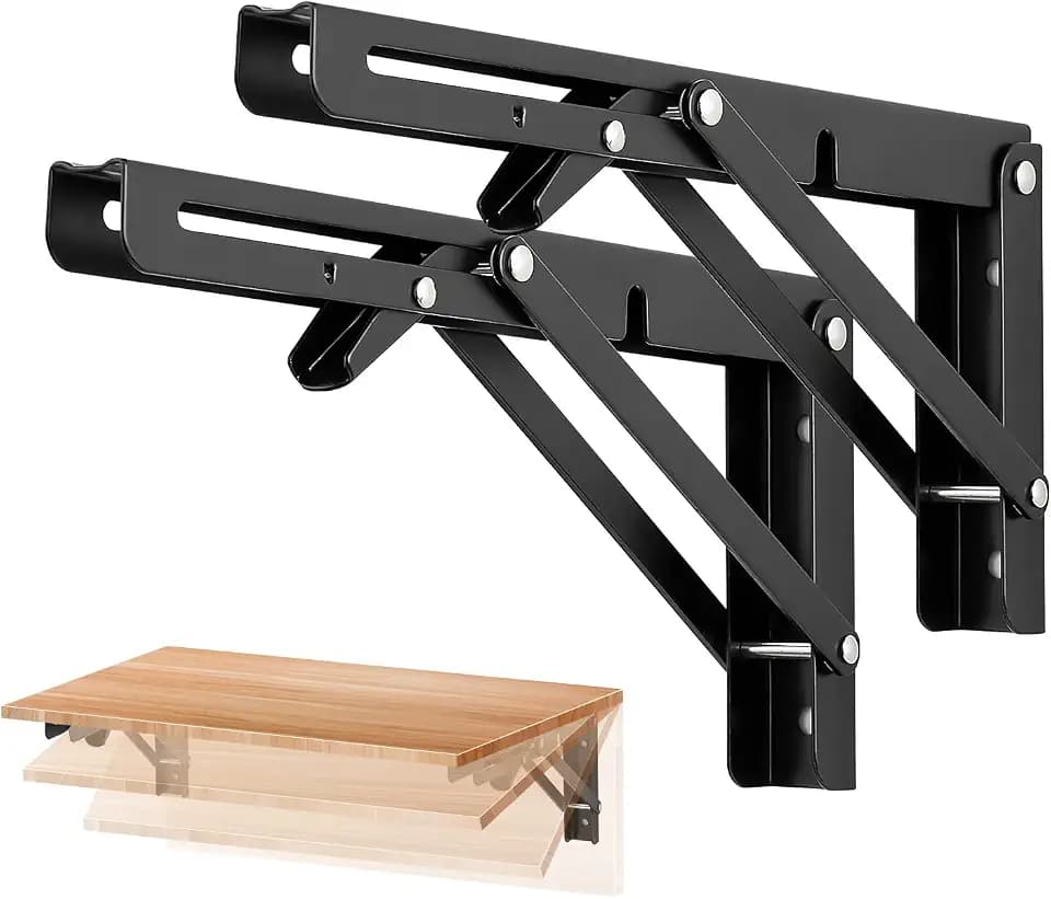Ravinte Matte Black Folding Shelf Brackets, 10 Inch, 2 Pack