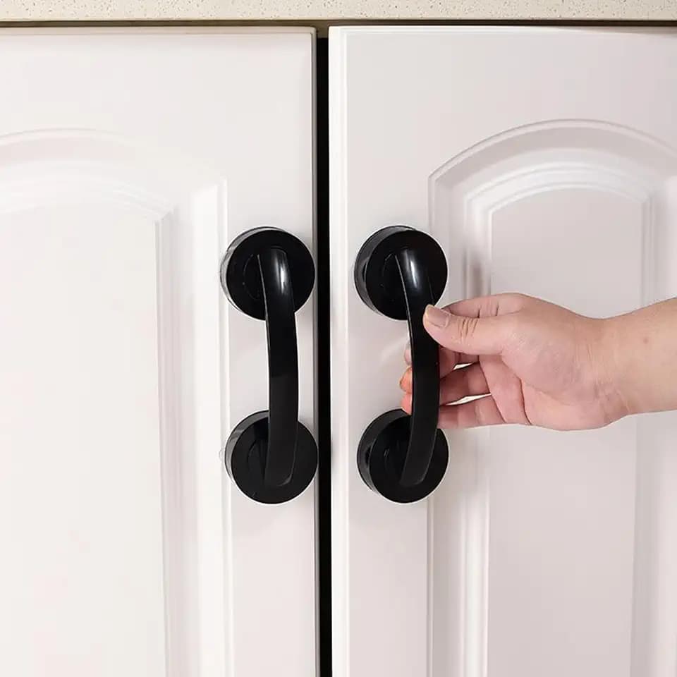 2 Pack Glass Door Handle, Suction Cup Handle for Bathroom Sliding Door, Glass, Mirror, Cabinet, Strong Vacuum Removable Suction Cup Grab Bar, No Drilling, Black