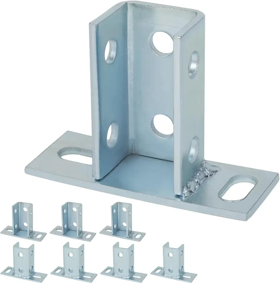 8 Pack Strut Post Base, 2 Slot U Post Base Bracket for 1-5/8" Strut Channel, 3/16" Thick Heavy Duty Zinc Plated Steel Strut Hardware, Floor Strut Mount for Pipe Support, Solar & HVAC