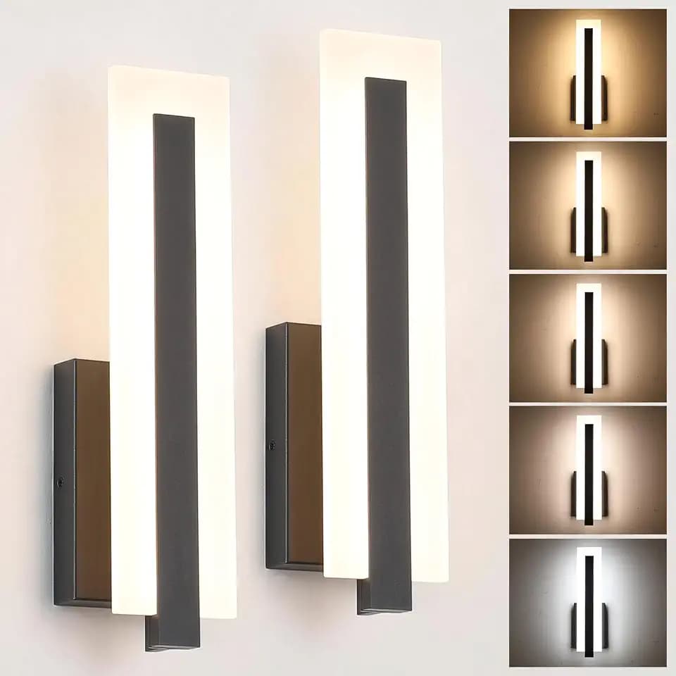 Tipace Hardwired Black Dimmable Modern LED Wall Sconce 2 Packs 3000K 3500K 4000K 5000K 6000K Indoor Wall Lights Up and Down Wall Mount Light for Living Room Bedroom Hallway Corridor(5CCT)
