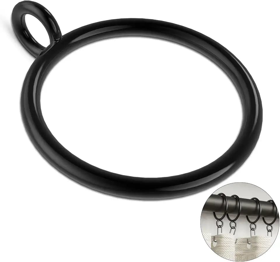 50 Packs Black Metal Curtain Rings with Eyelets, 1 inch Inner Diameter Drapery Rings Apply for Curtain Rods(Fits Up to 3/4-Inch Rod)