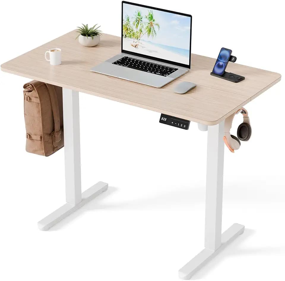 Electric Standing Desk, 40" x 24" Small Sit Stand Desk, Light Walnut