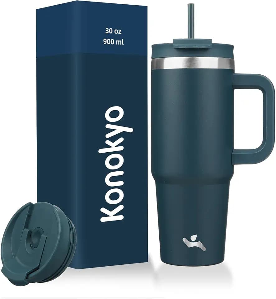 Konokyo 30 oz Insulated Tumbler Water Bottle with Handle, Straw Lid