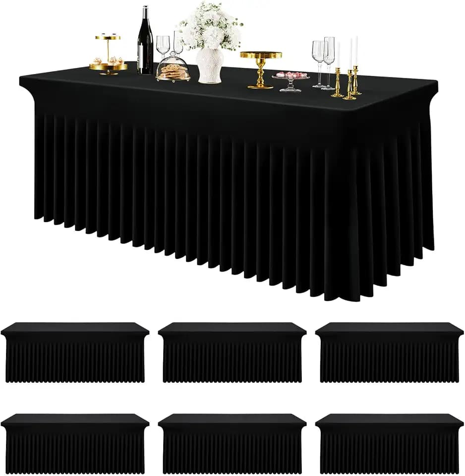 Smiry Spandex Tablecloth 6 Pack, Elastic Fitted Stretch Tablecloth for 4FT Rectangle Tables, Waterproof Washable Table Cover Skirt for Wedding, Banquet & Parties (Black, 48Lx30Wx30H Inch)